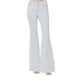 Judy Blue High Waist Pin Stripe Super Flare Stretch Jeans Designer White Blue 25